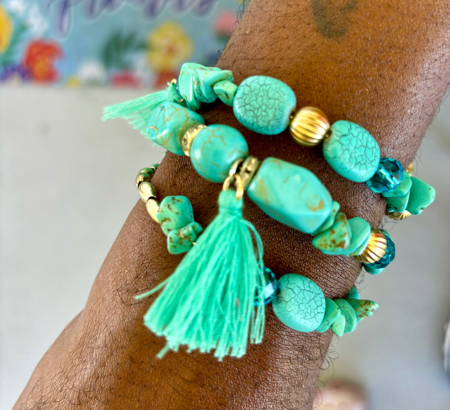 Aqua Wave - Beachy Boho Wire Wrap Bracelet Stack