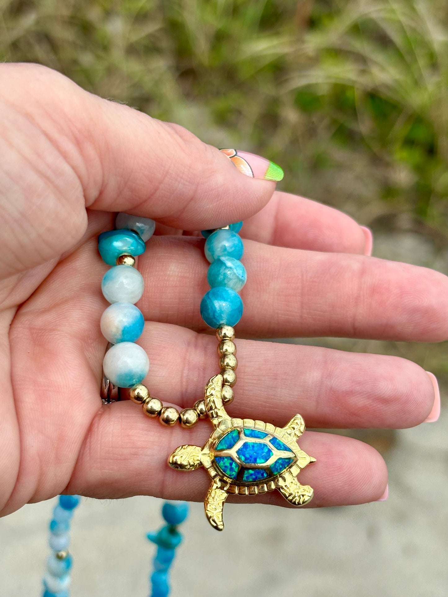 Sea Turtle - Long Beaded Necklace