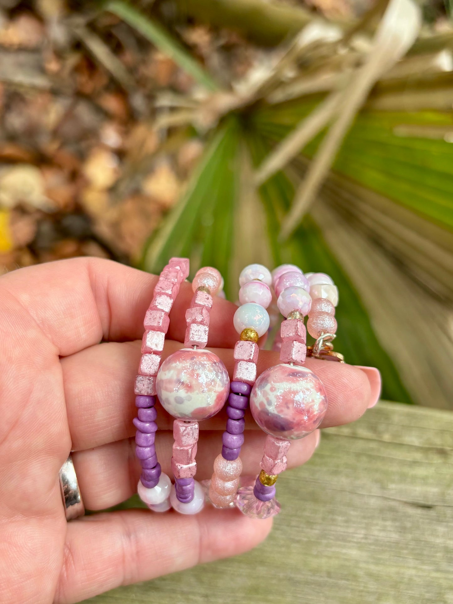 Exotic Pink - Beachy Boho Wire Wrapped Bracelet Stack