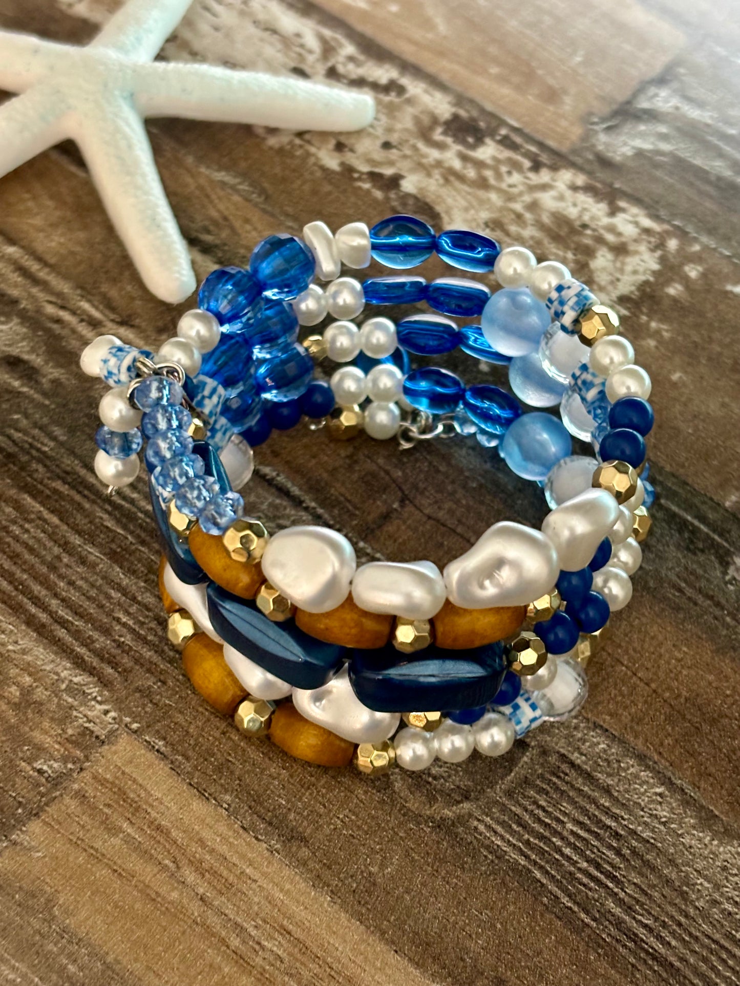 Blue Ocean - Beachy Boho Wire Wrap Bracelet Stack