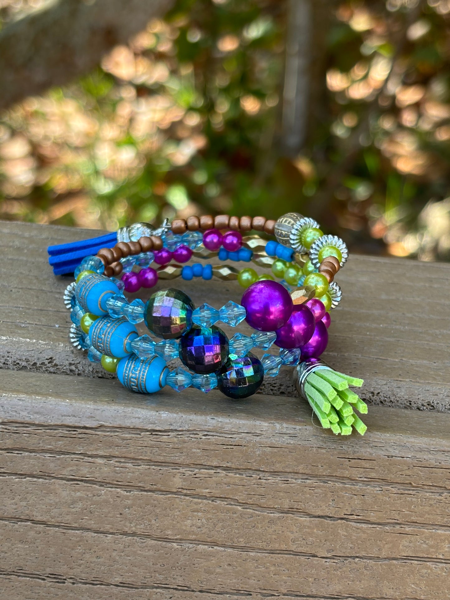 Tropical Party - Beachy Boho wire wrapped Bracelet Stack