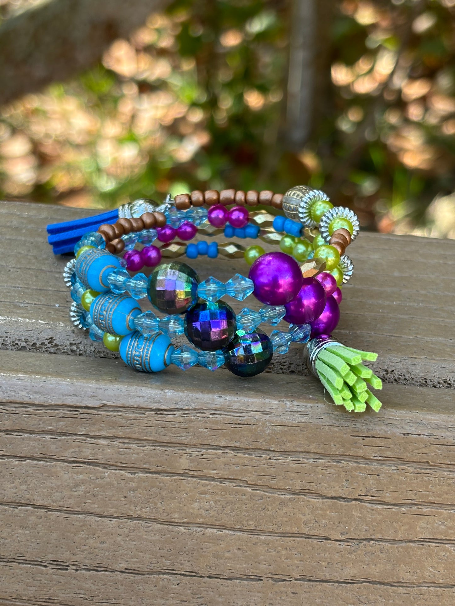 Tropical Party - Beachy Boho wire wrapped Bracelet Stack