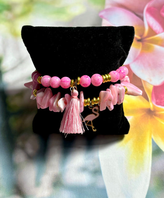 Pink Flamingo - Stacked Beachy Boho Bracelets