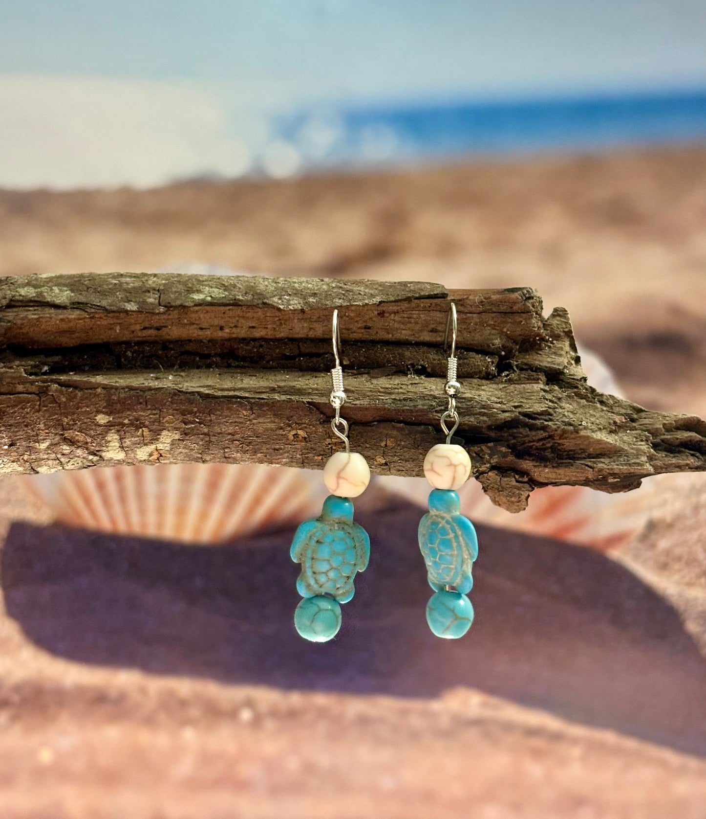 Sea Turtle - Beaded Dangle Earrings