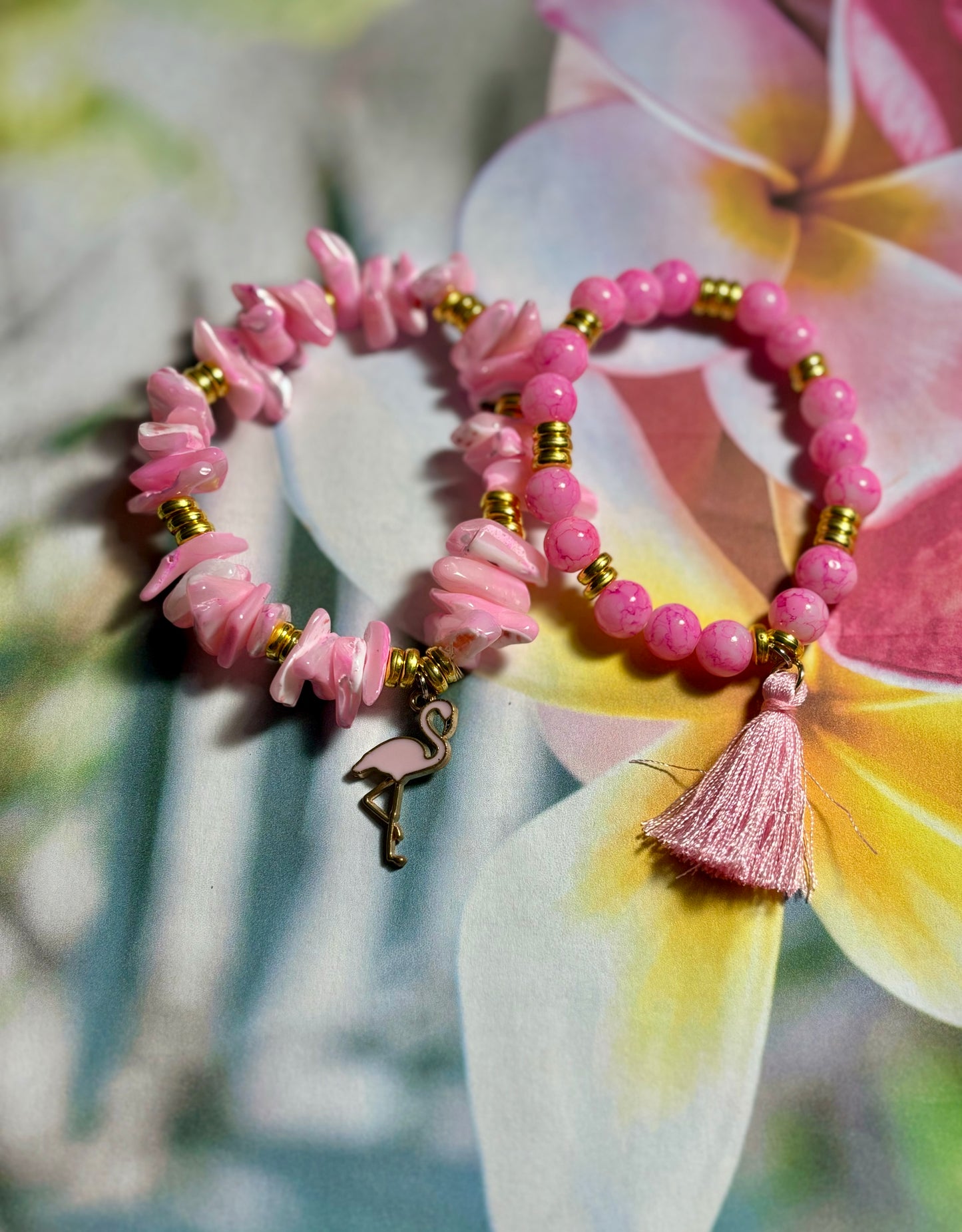 Pink Flamingo - Stacked Beachy Boho Bracelets