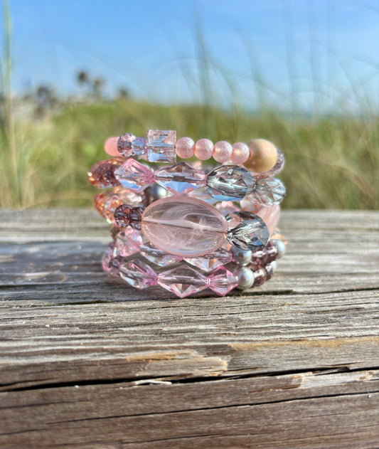 Crystal Waters - Beachy Boho Wire Wrap Bracelet Stack