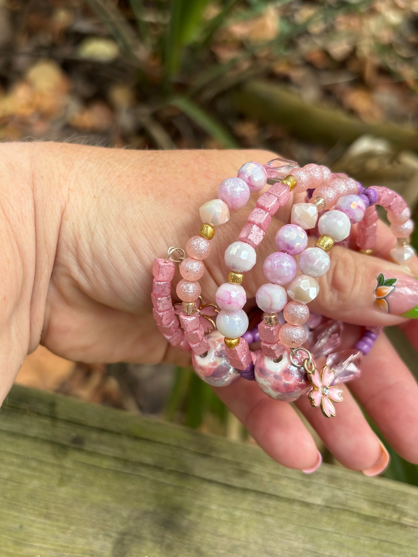 Exotic Pink - Beachy Boho Wire Wrapped Bracelet Stack