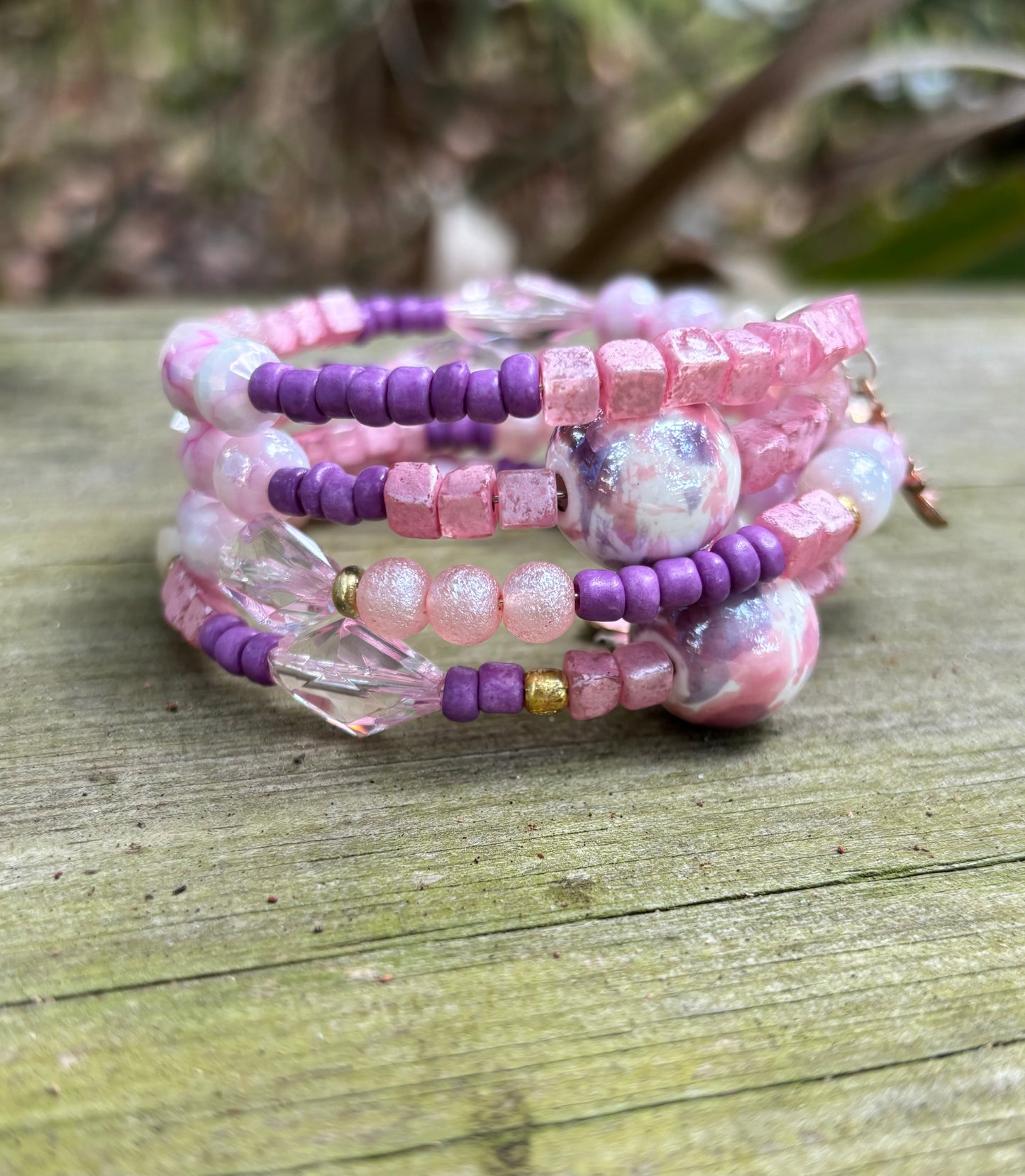 Exotic Pink - Beachy Boho Wire Wrapped Bracelet Stack