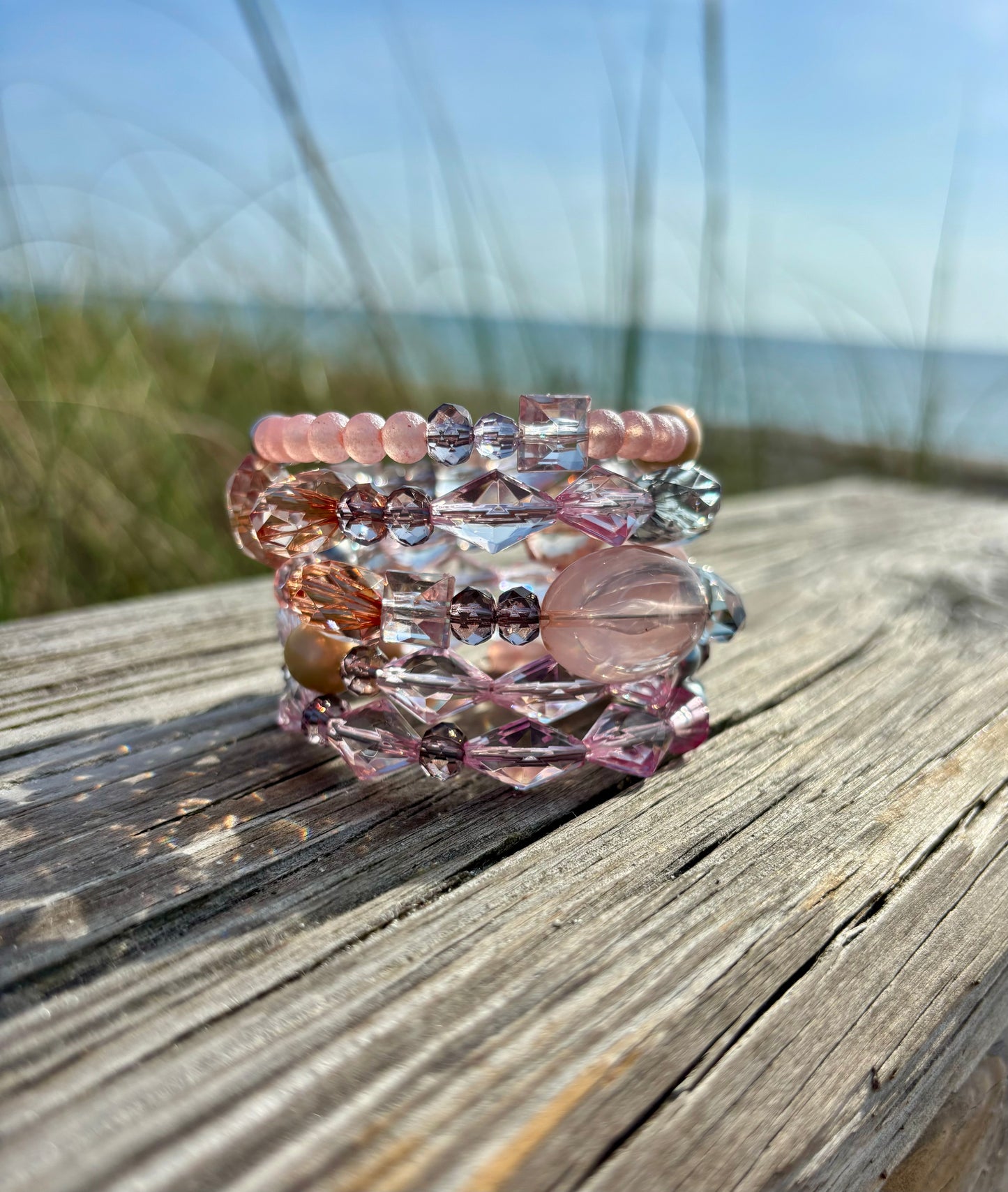 Crystal Waters - Beachy Boho Wire Wrap Bracelet Stack