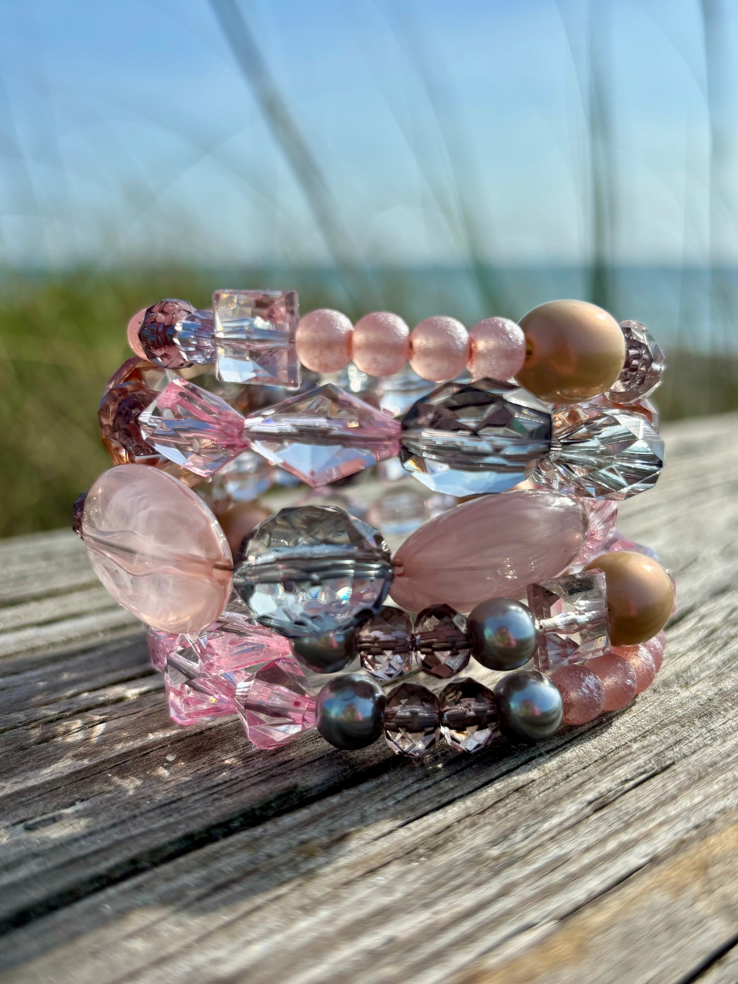 Crystal Waters - Beachy Boho Wire Wrap Bracelet Stack