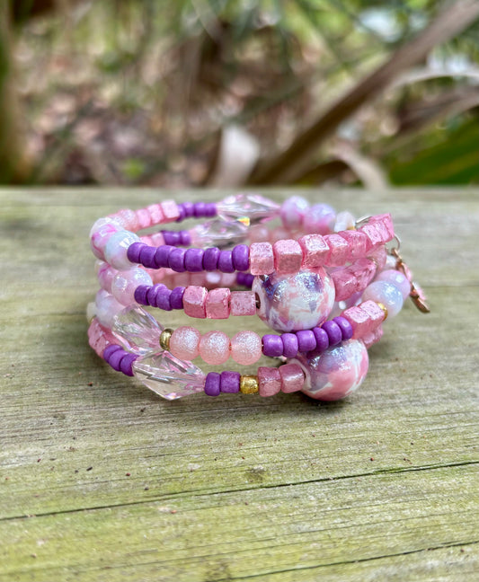 Exotic Pink - Beachy Boho Wire Wrapped Bracelet Stack