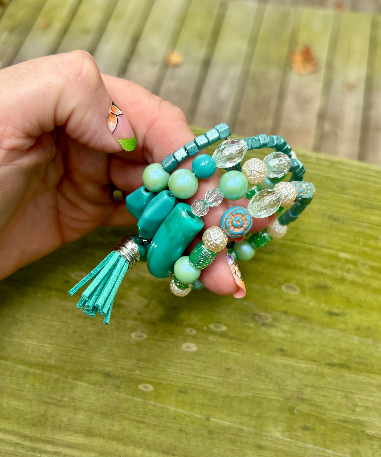 Turquoise Waters - Beachy Boho Wire Wrapped Bracelet Stack