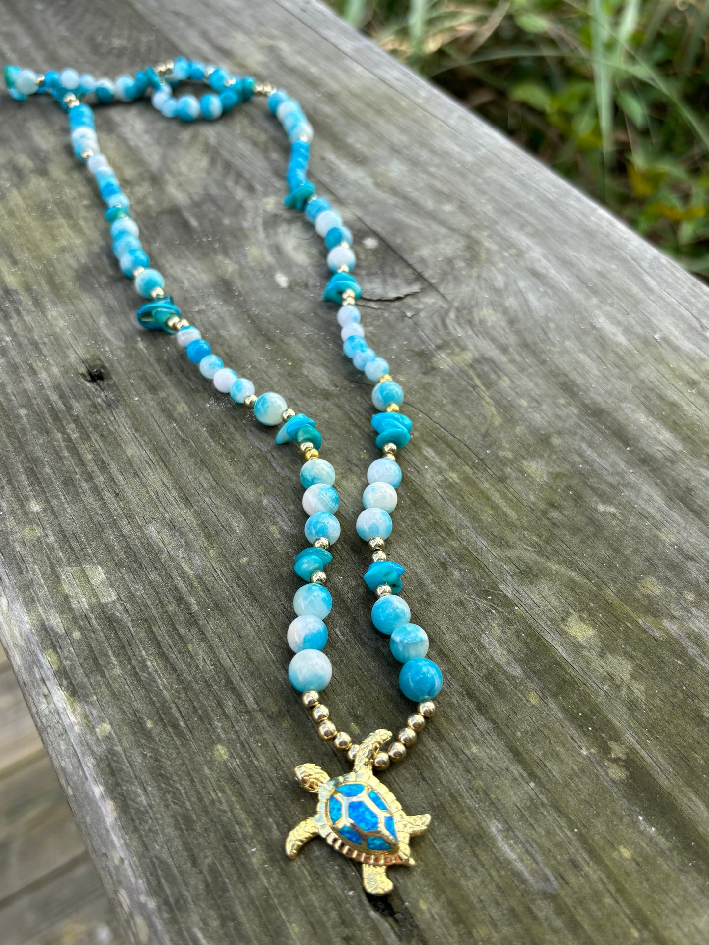 Sea Turtle - Long Beaded Necklace