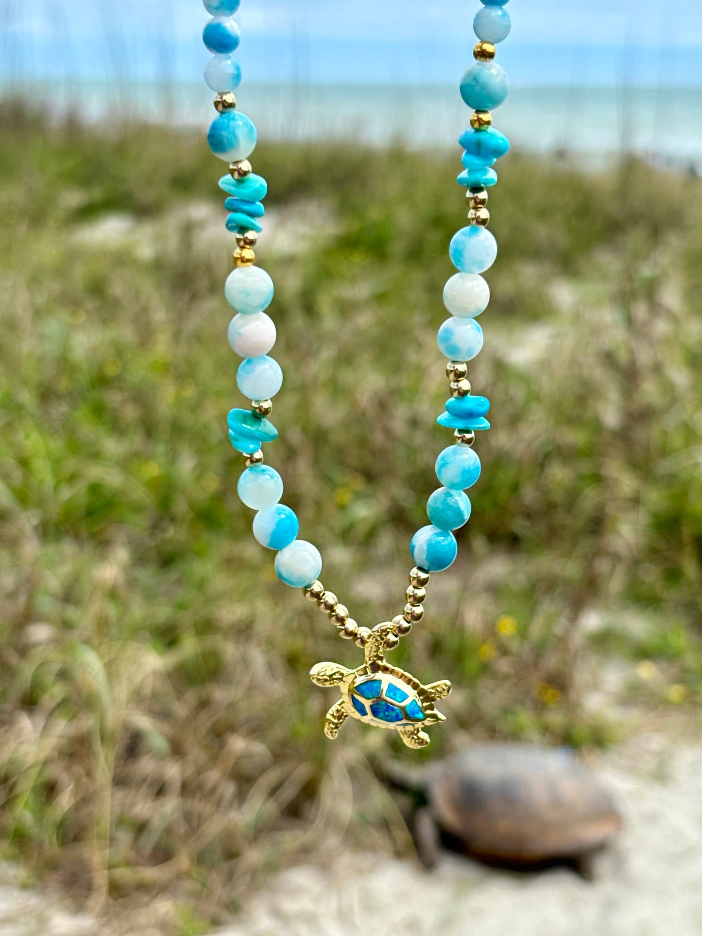 Sea Turtle - Long Beaded Necklace