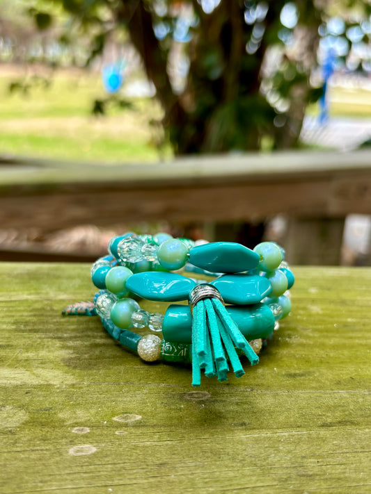 Turquoise Waters - Beachy Boho Wire Wrapped Bracelet Stack