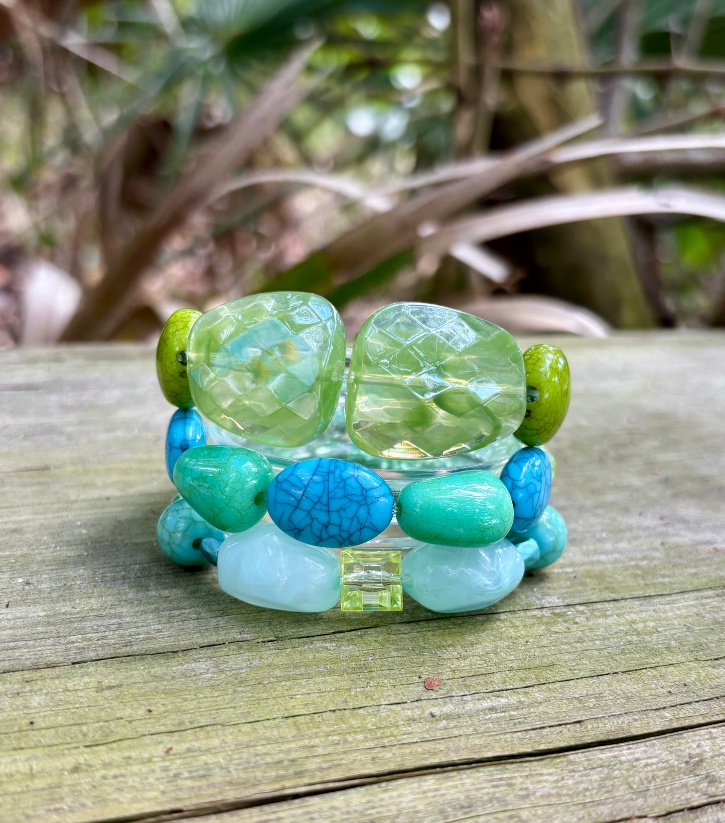 Tropical Limeade - Beachy Boho Stacked Beaded Bracelets set of 3