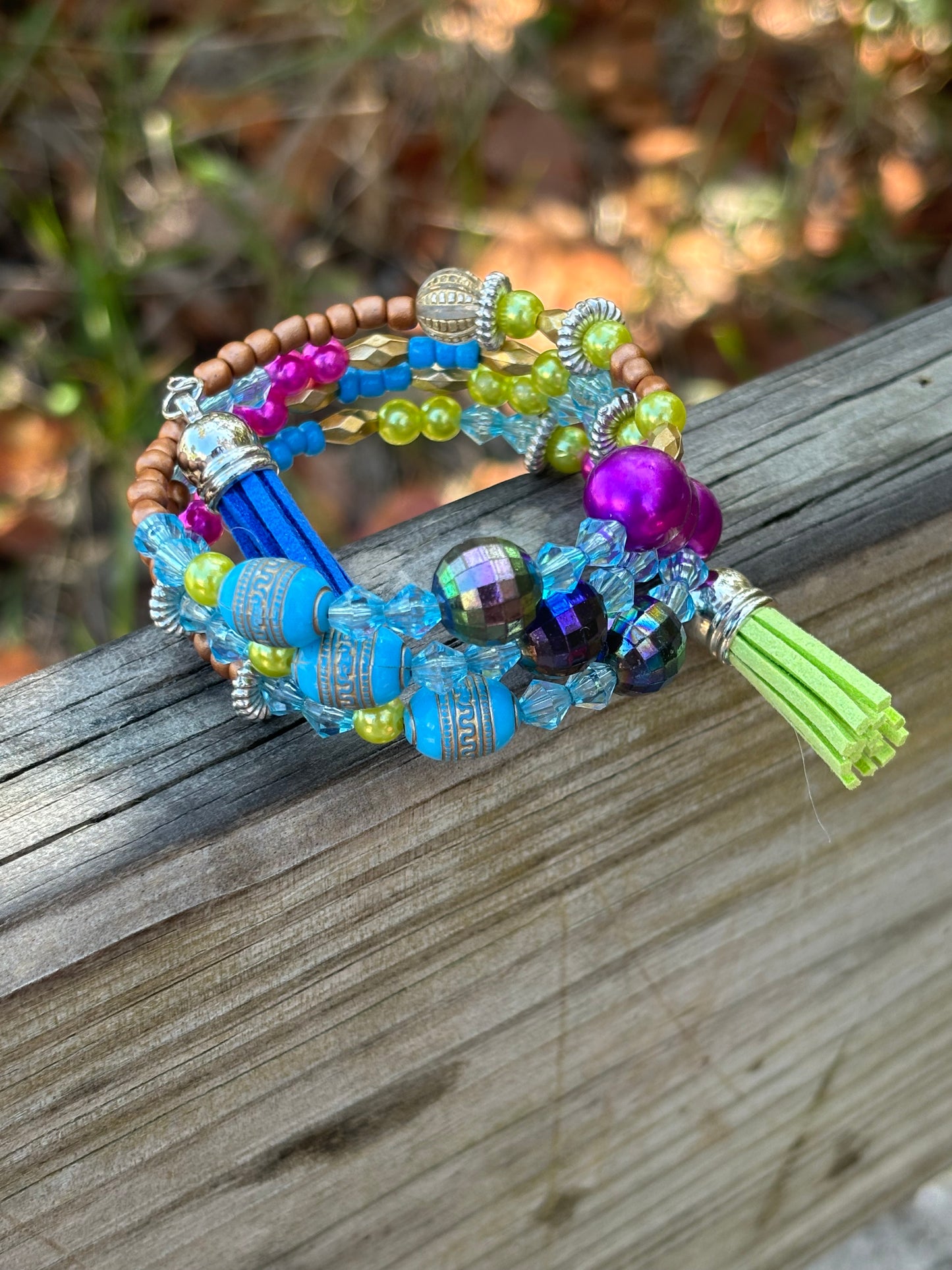 Tropical Party - Beachy Boho wire wrapped Bracelet Stack