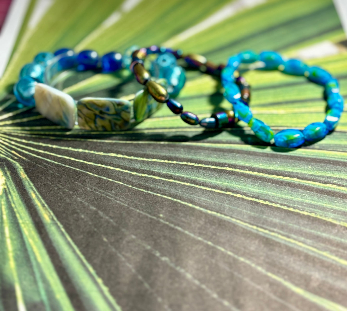 Peacock Feathers - Beachy Boho Stacked Bracelet Set