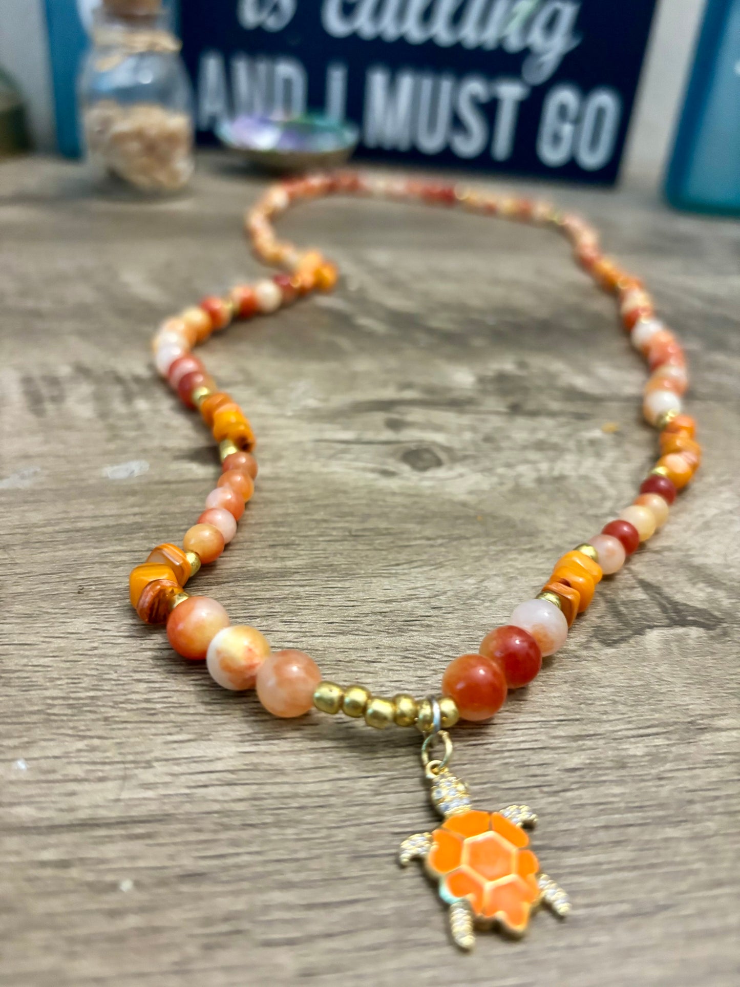 Sea Turtle - Long Beaded Necklace