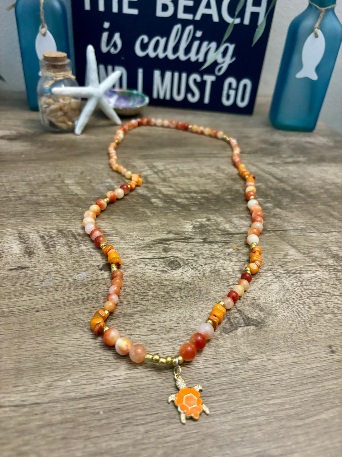 Sea Turtle - Long Beaded Necklace