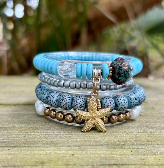 Seaside Vibes - Stack of 4 Beachy Boho Bracelets