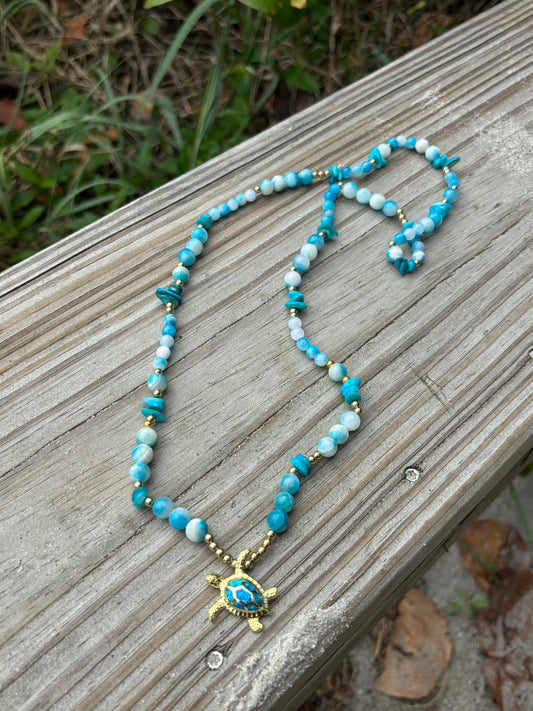 Sea Turtle - Long Beaded Necklace