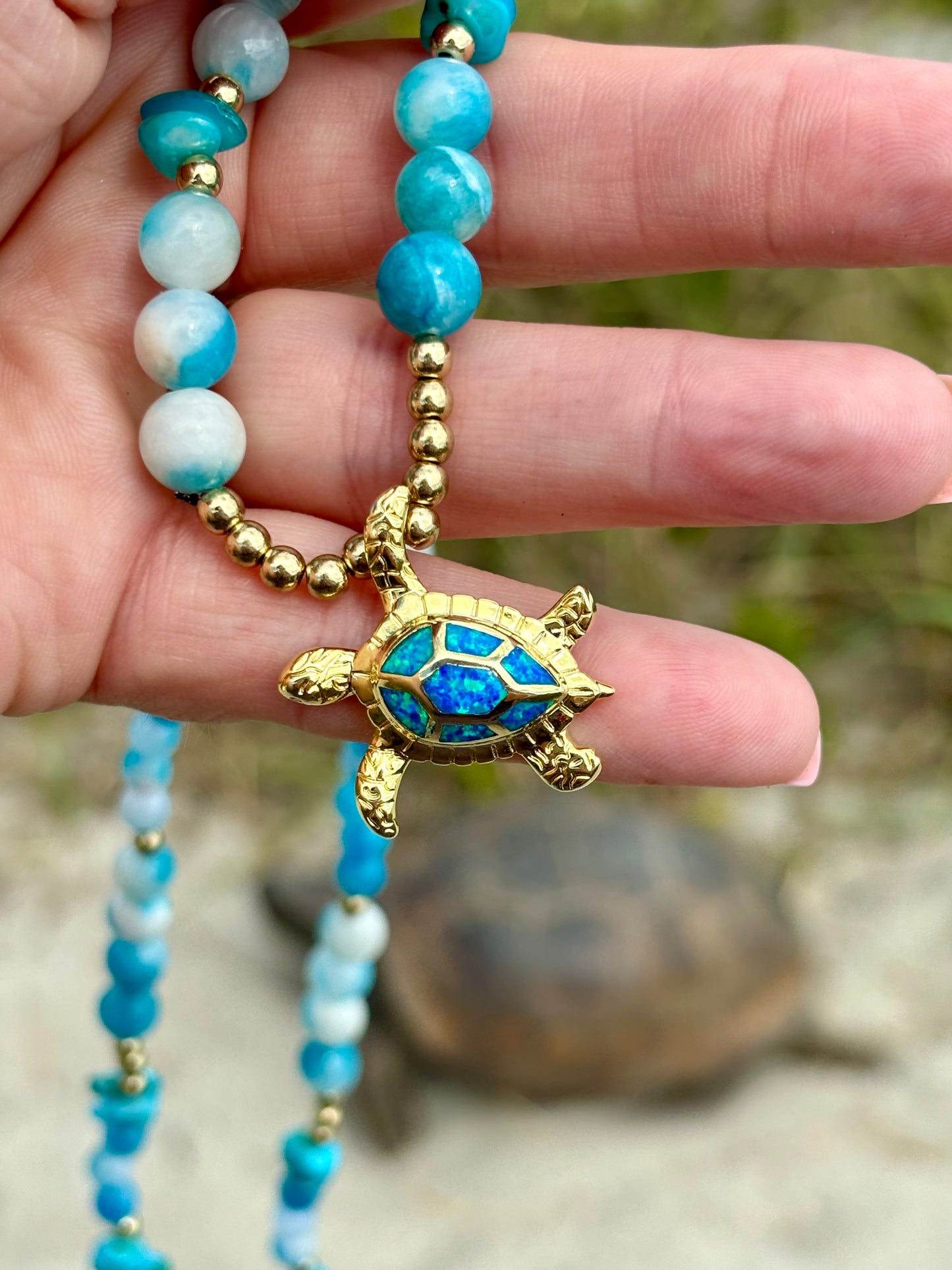 Sea Turtle - Long Beaded Necklace