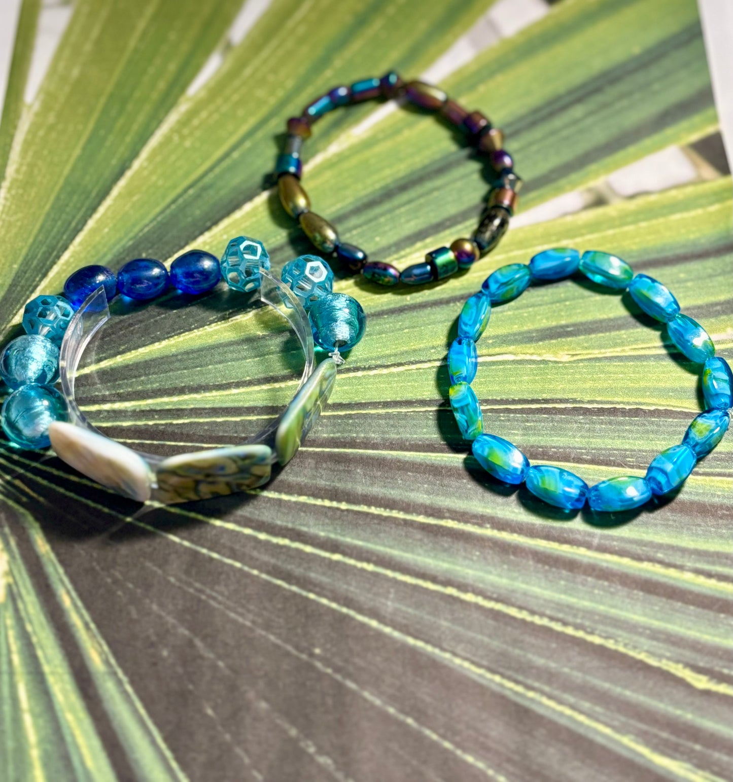 Peacock Feathers - Beachy Boho Stacked Bracelet Set