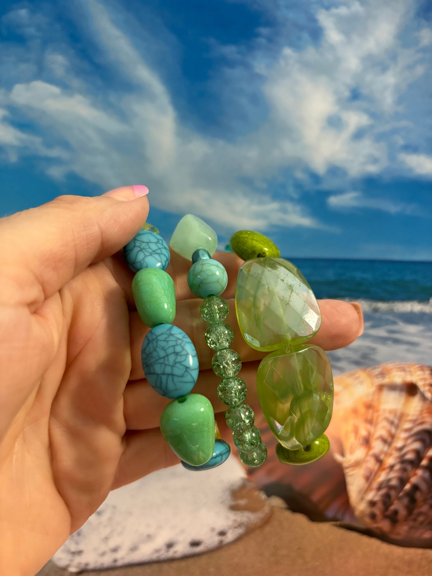 Tropical Limeade - Beachy Boho Stacked Beaded Bracelets set of 3