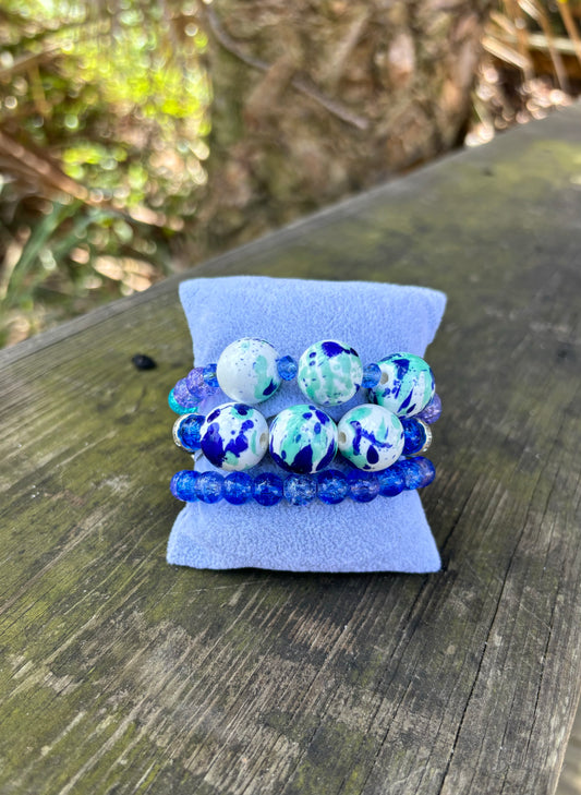 Blue Lagoon - Beachy Boho Set of 3 Stacked Bracelets