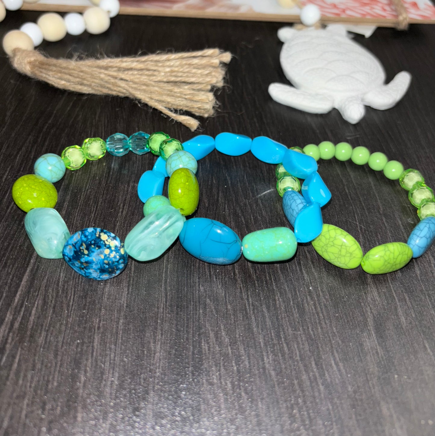 Ocean Water - Beachy Boho 3 Piece Beaded Bracelet Stack