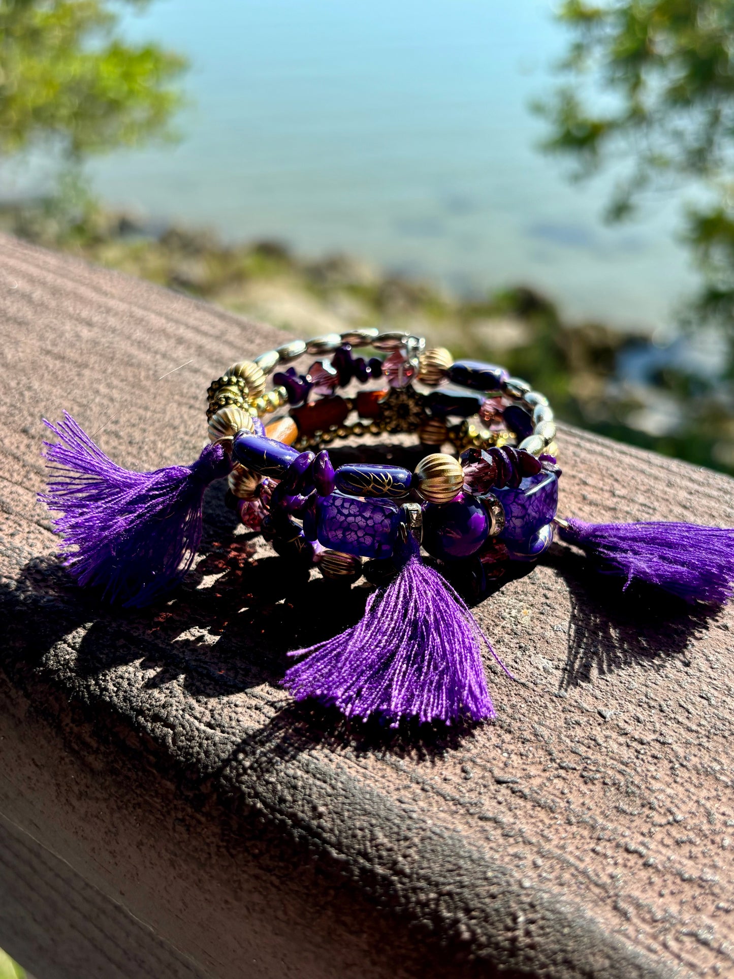 Golden Plum - Wire Wrap Bracelet Stack