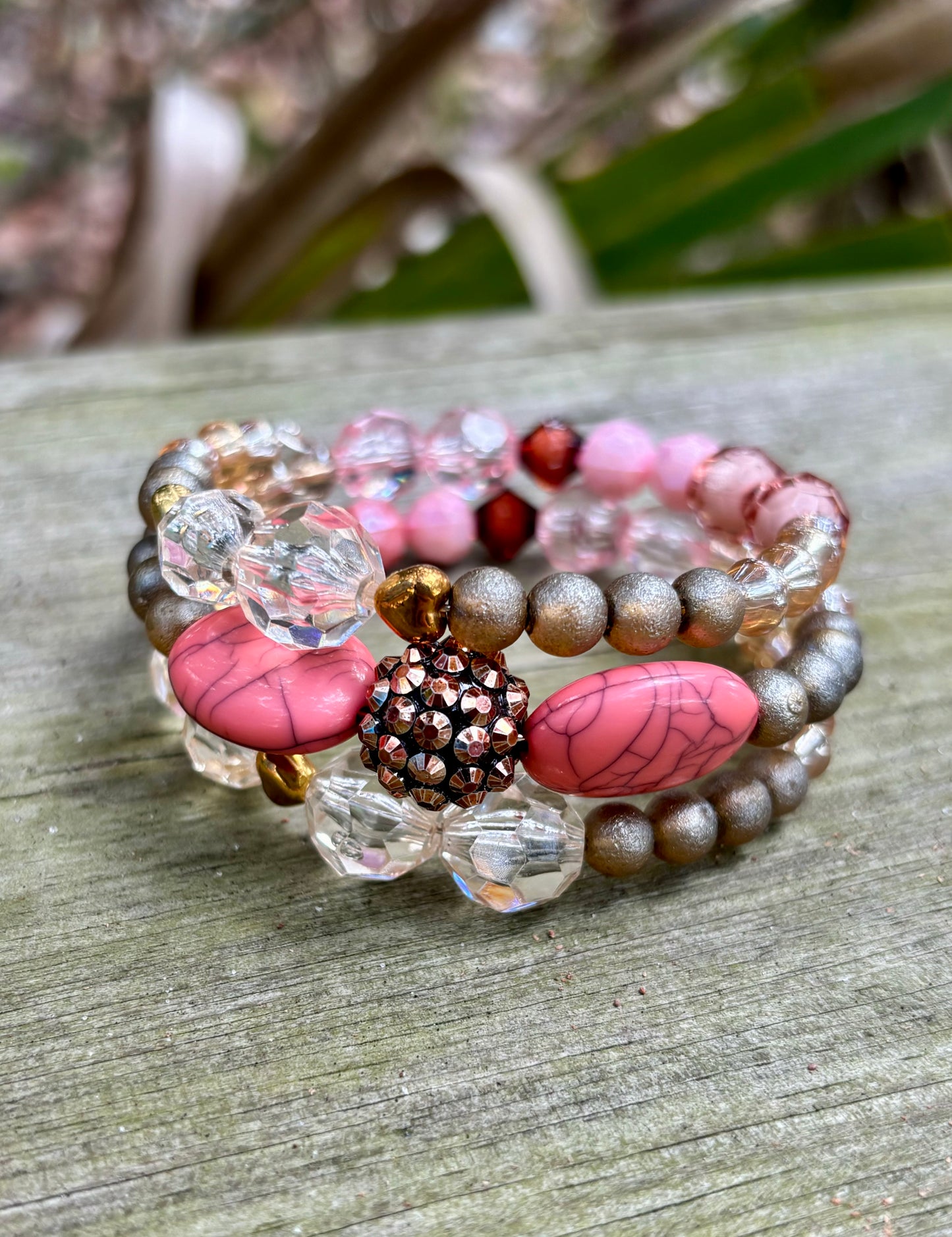 Tropical Sunset - Beachy Boho Wire Wrap Bracelet Stack