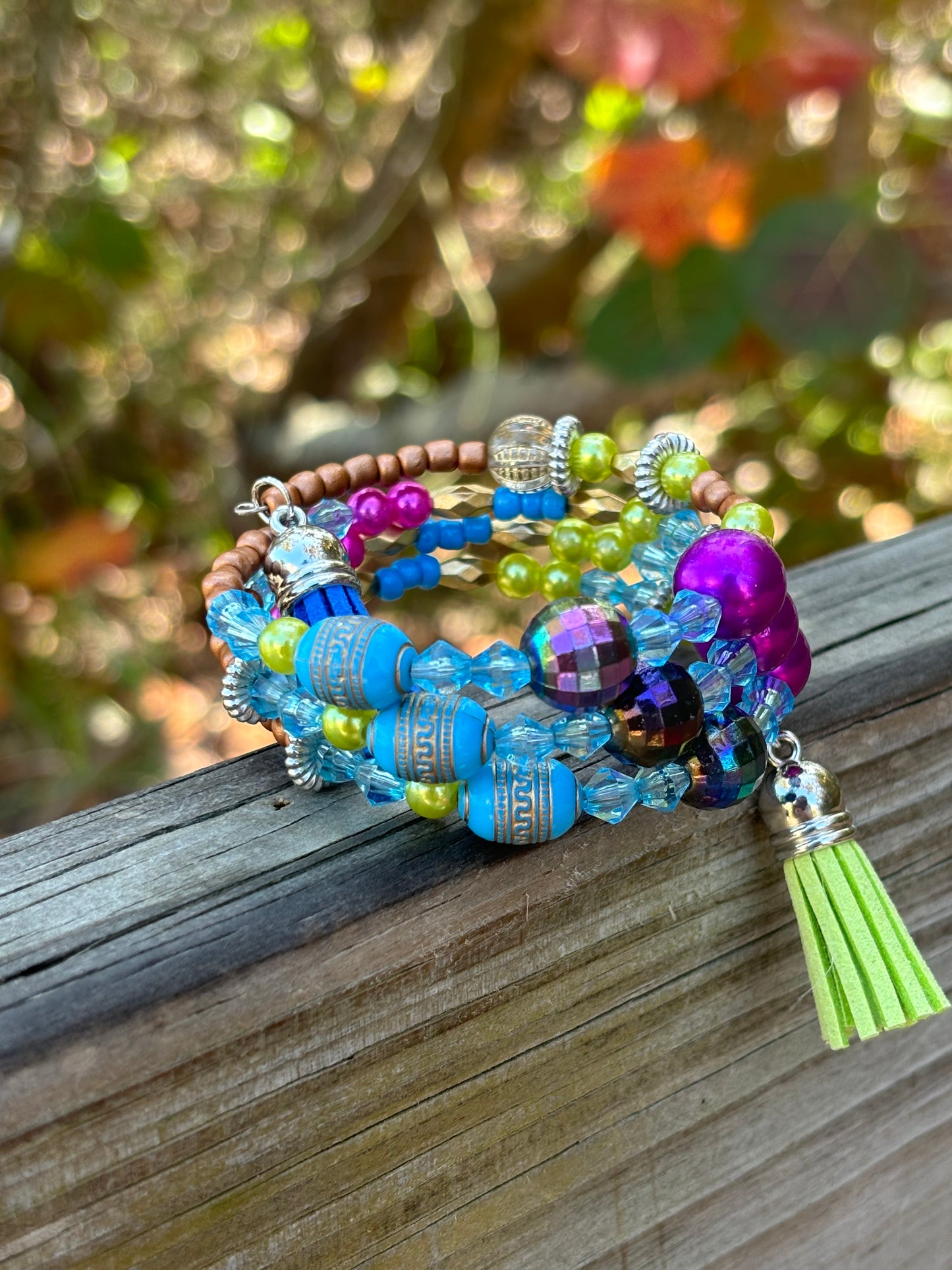 Tropical Party - Beachy Boho wire wrapped Bracelet Stack