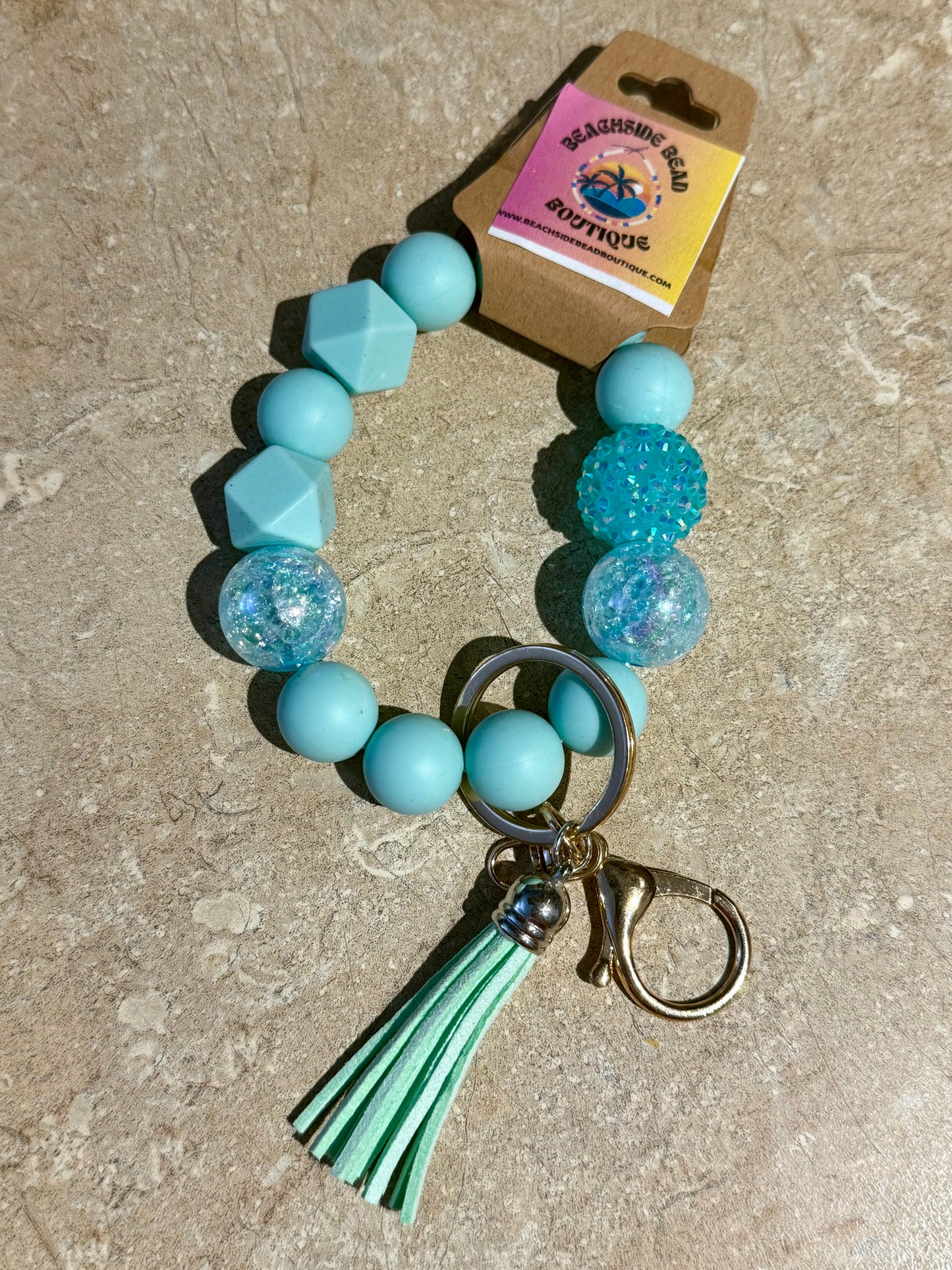 Beachy Blue - Beaded Wristlet Keychain