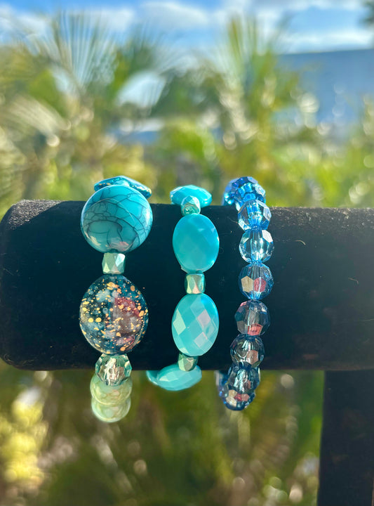 Crystal Waters - Set of 3 Beachy Boho Stacked Bracelets