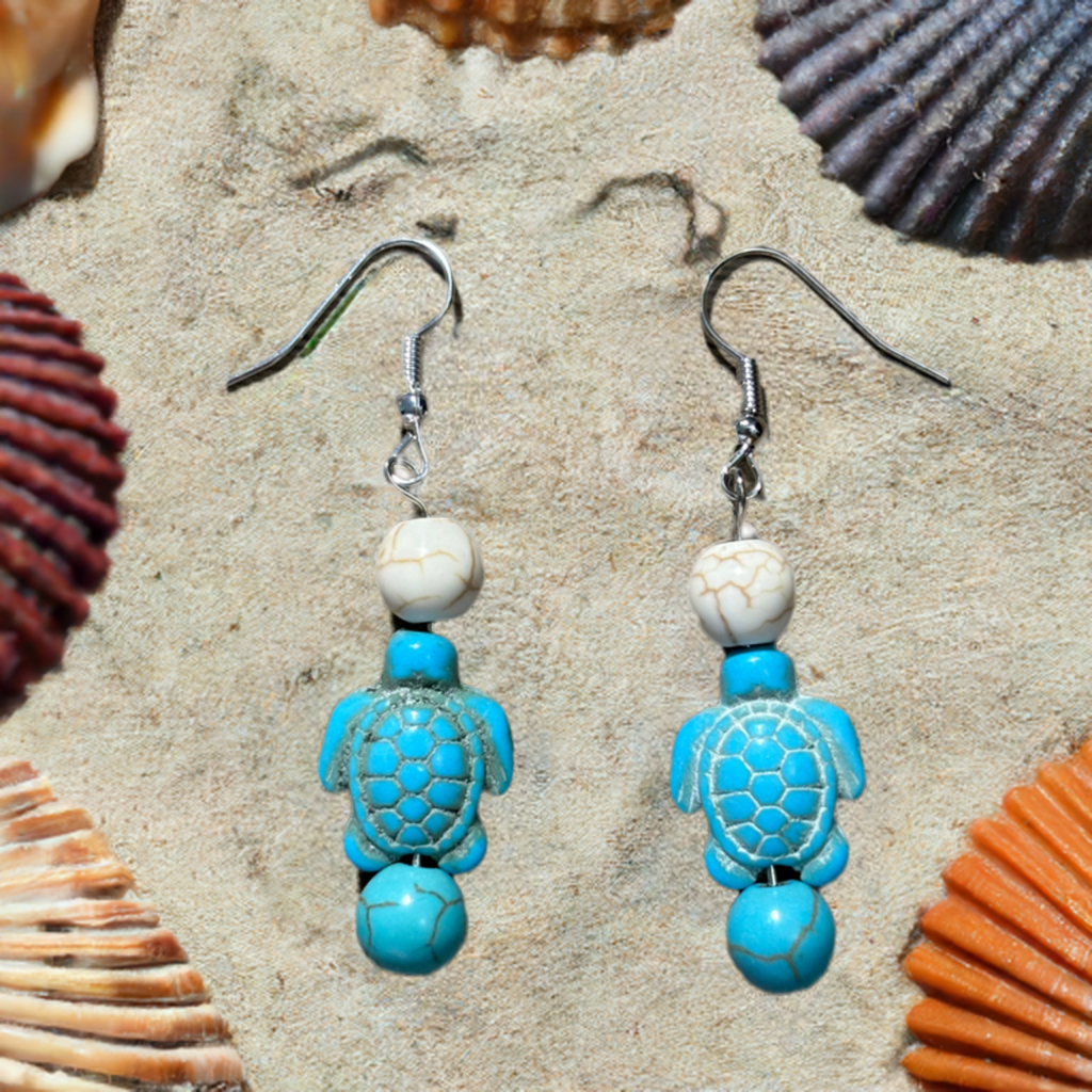 Sea Turtle - Beaded Dangle Earrings