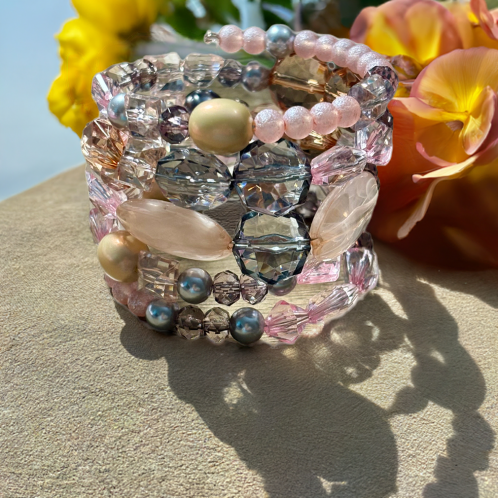 Crystal Waters - Beachy Boho Wire Wrap Bracelet Stack