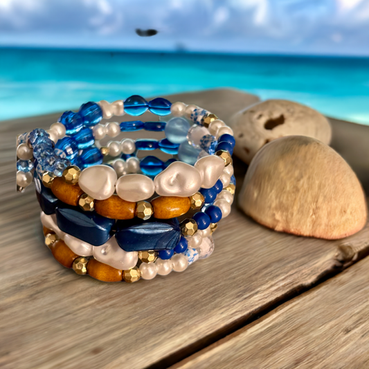 Blue Ocean - Beachy Boho Wire Wrap Bracelet Stack