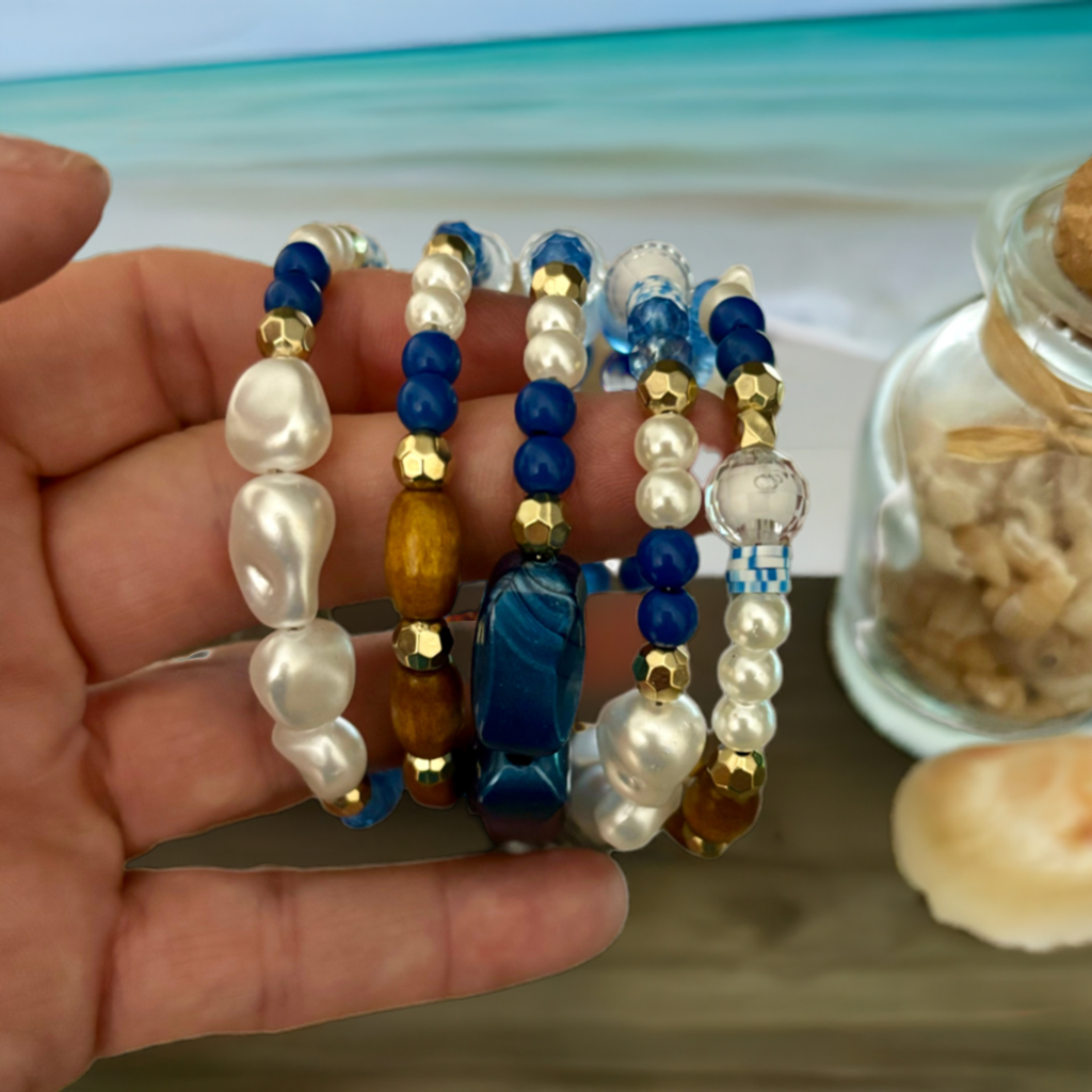 Blue Ocean - Beachy Boho Wire Wrap Bracelet Stack